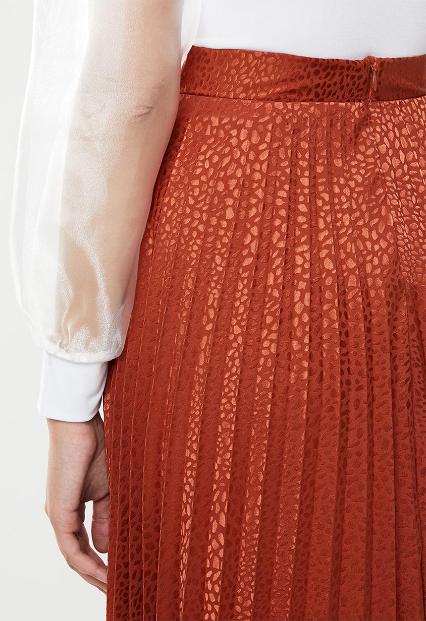MILLA - Pleated midi skirt - burnt orange rust