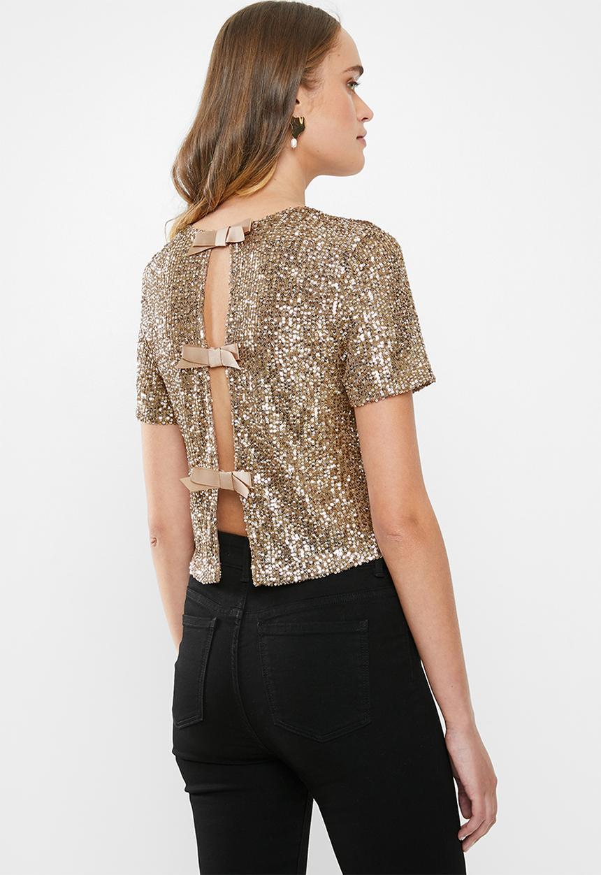 MILLA - Sequin bow top - bronze
