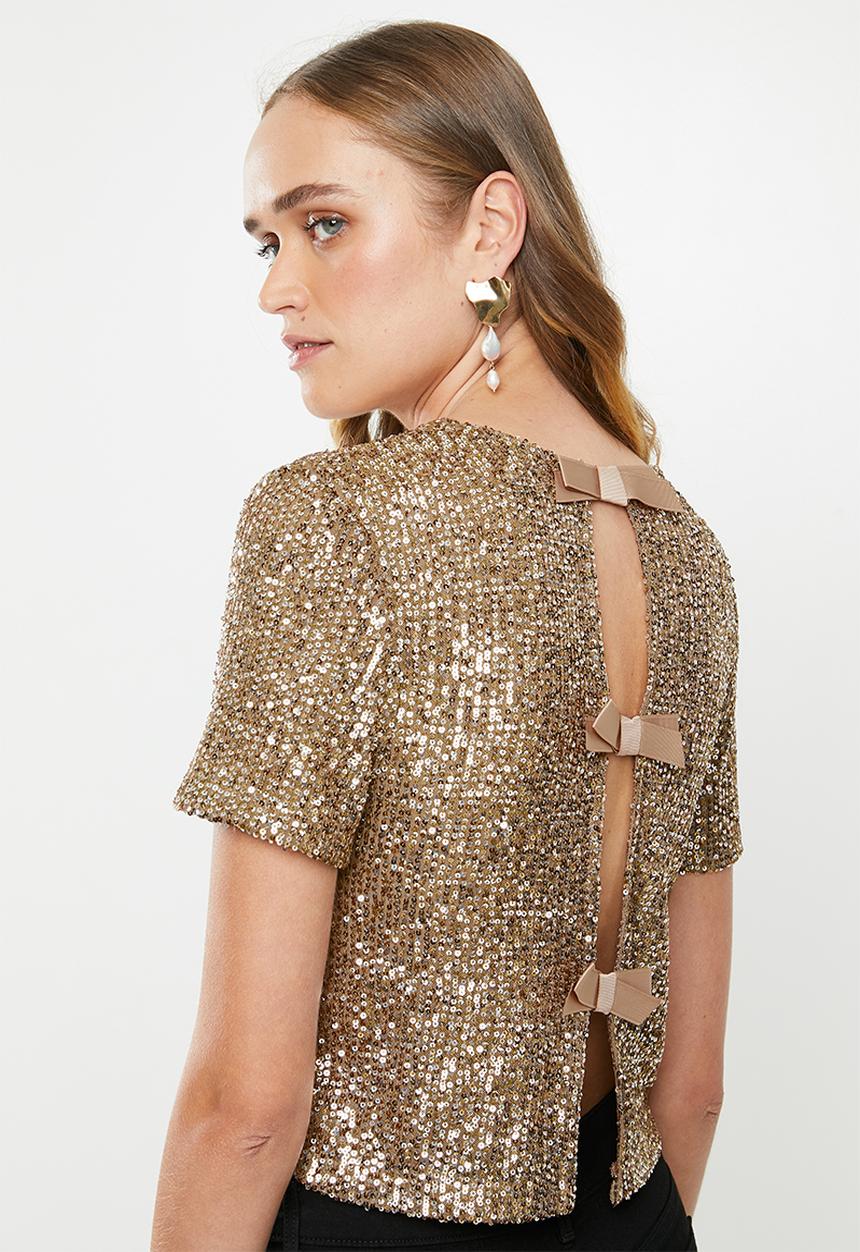 MILLA - Sequin bow top - bronze