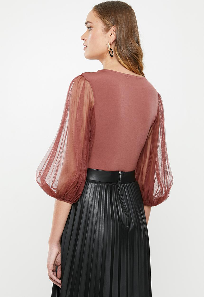 MILLA - Pleated sleeve bodysuit - rose