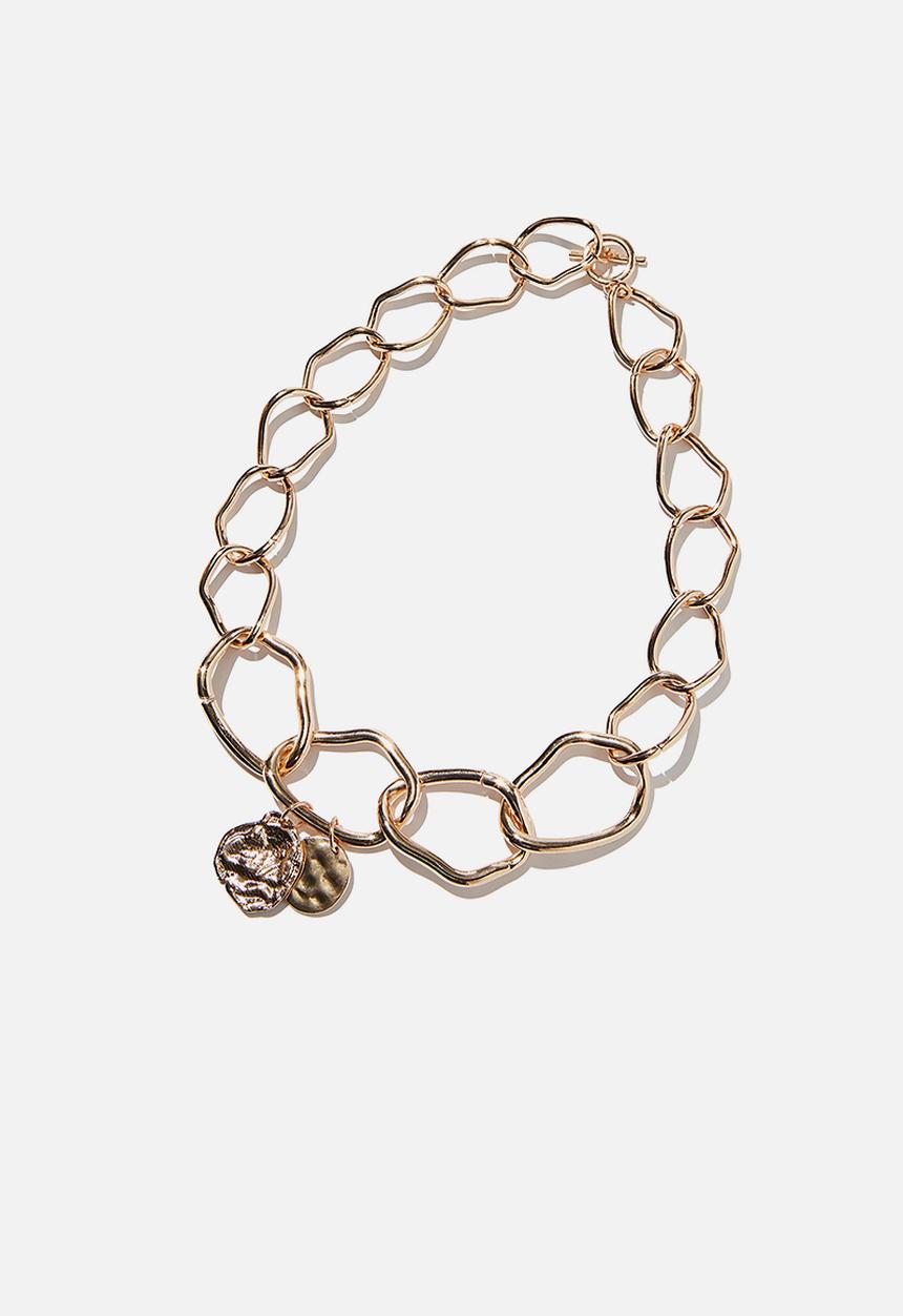 Rubi - Goddess pearl and molten chunky chain necklace - gold