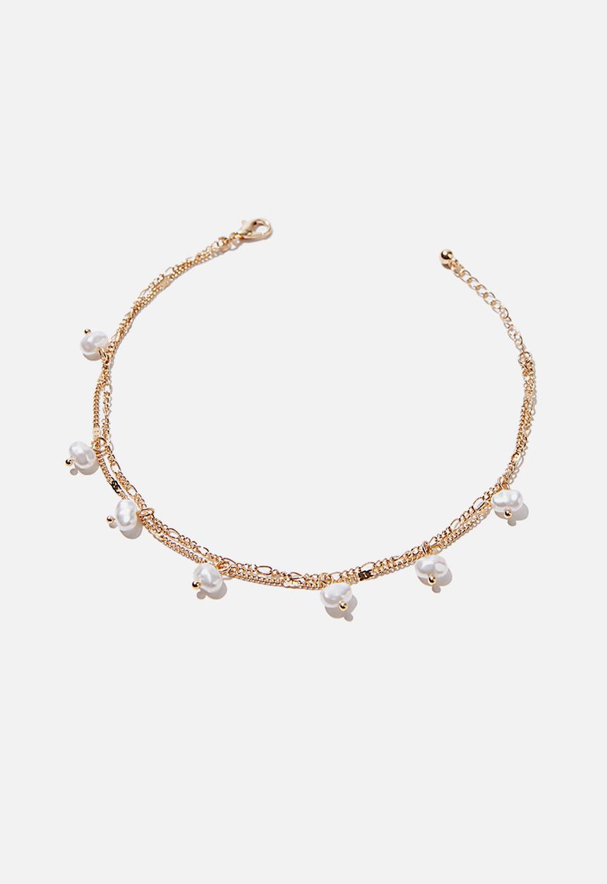 Rubi - Dainty pearl chain anklet - gold