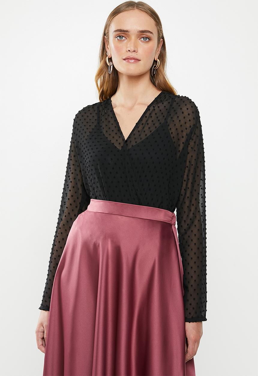 MILLA - Wrap shawl bodysuit - black