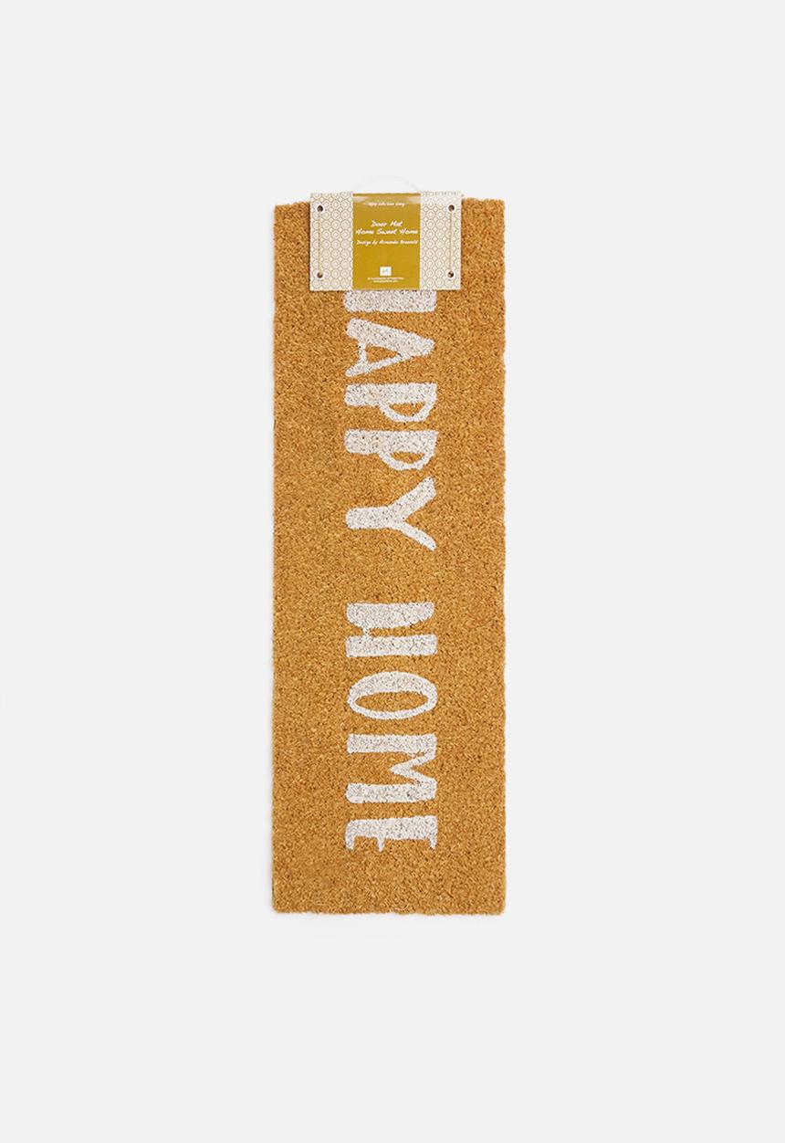 Present Time - Happy home door mat - white