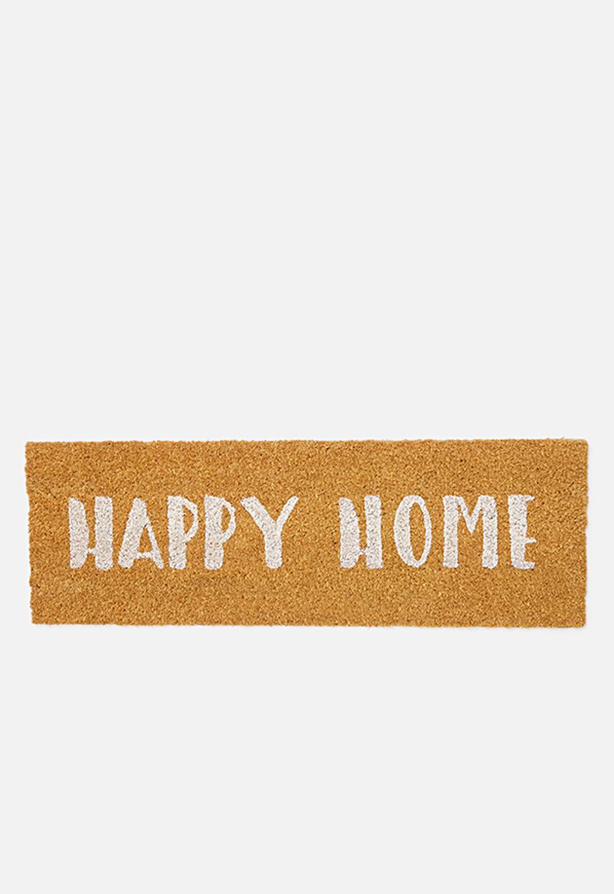 Present Time - Happy home door mat - white