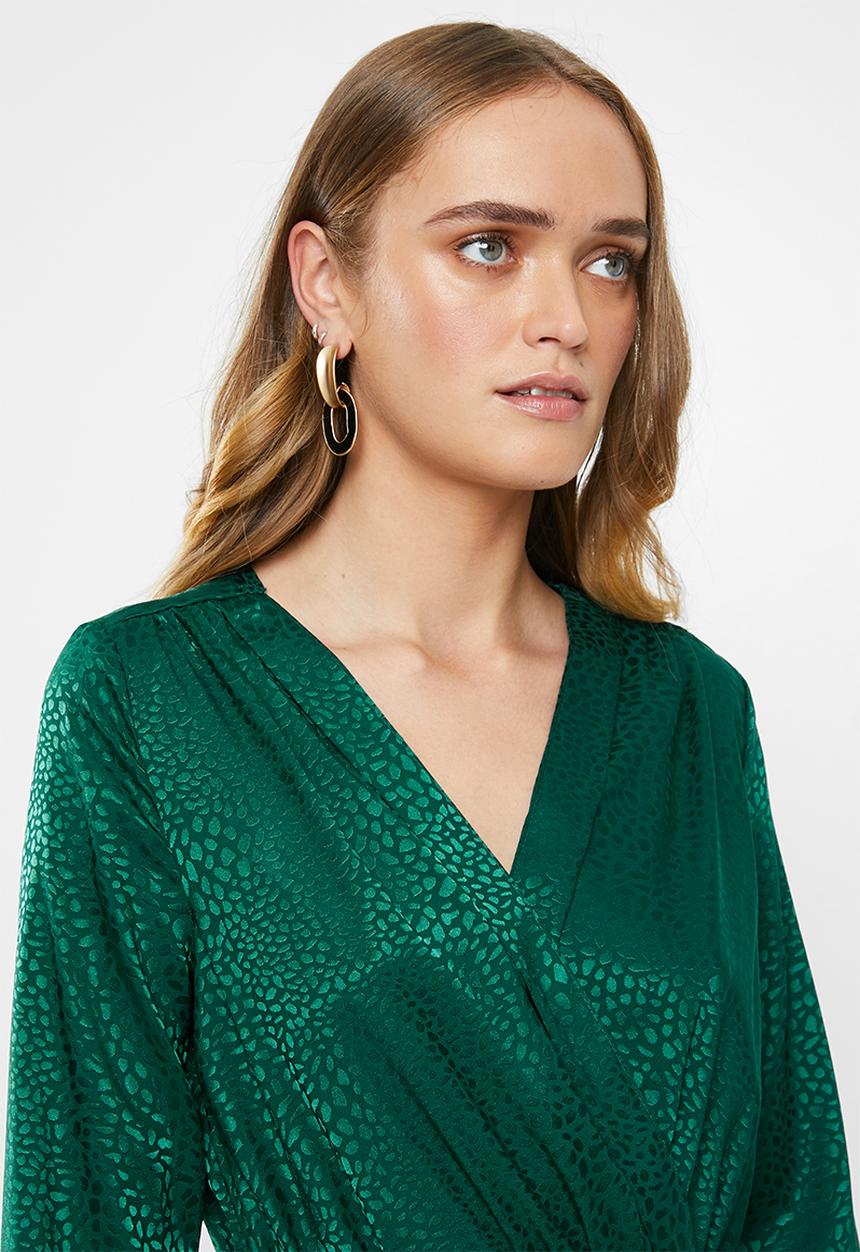 MILLA - Satin wrap mini dress - green