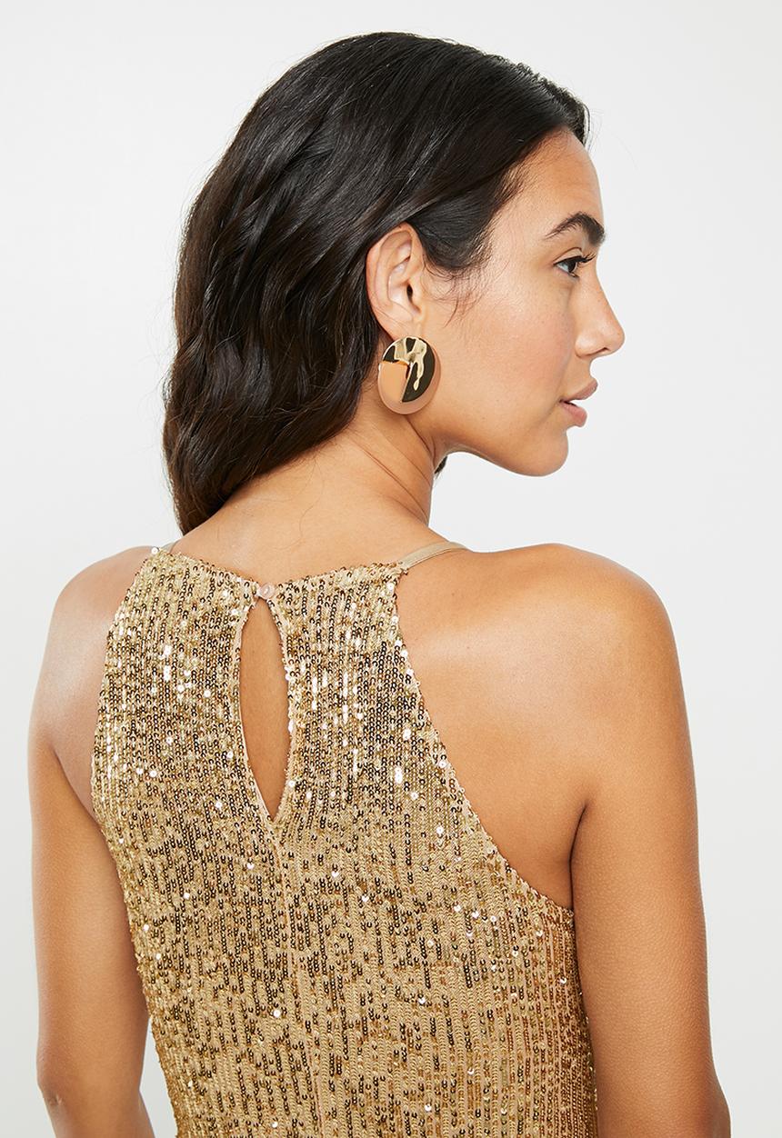 VELVET - Halter sequins blouse - gold