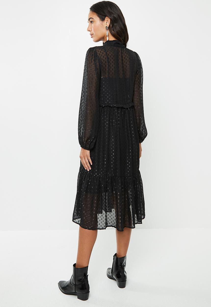 VELVET - Tiered midi dress - black