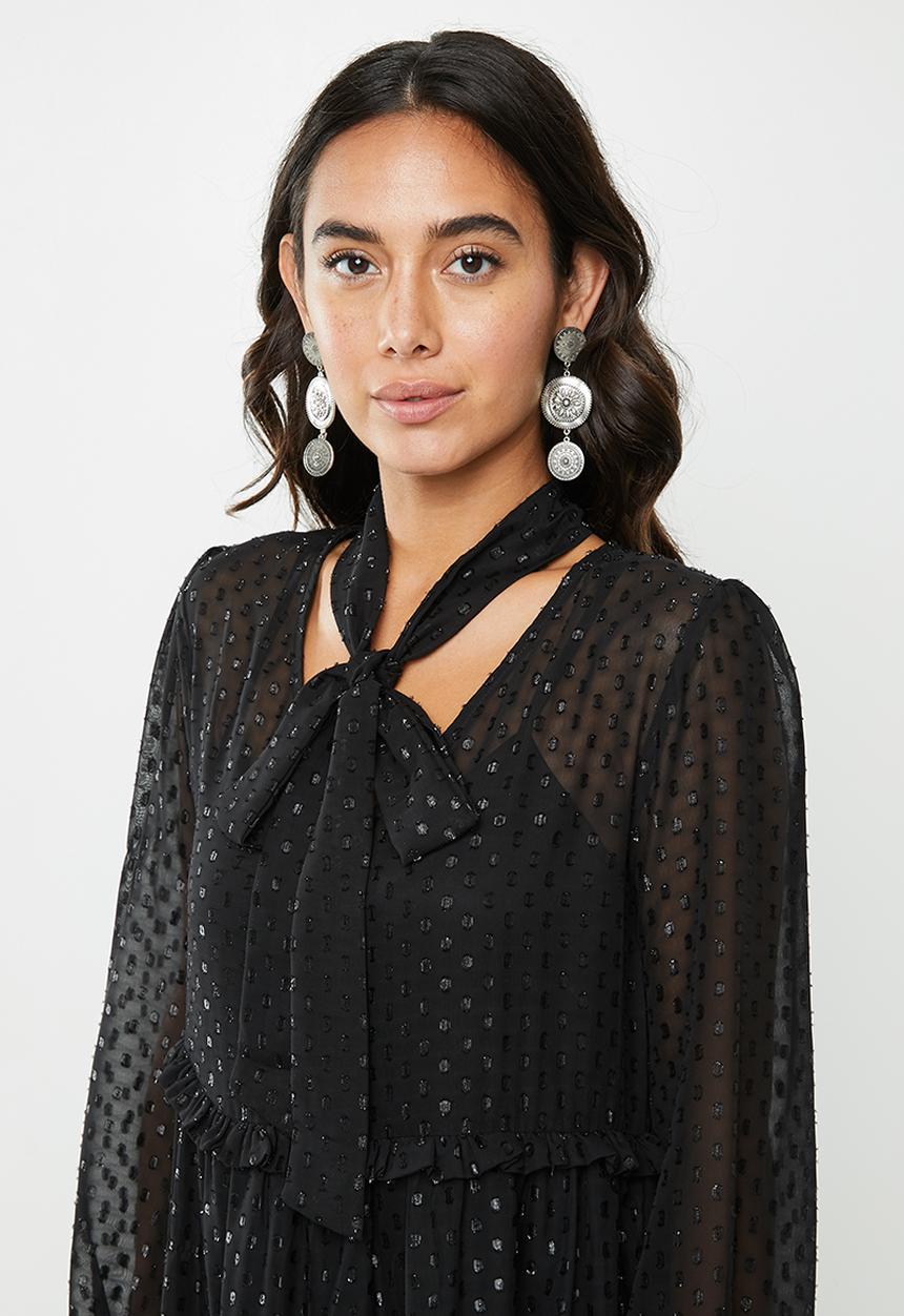 VELVET - Tiered midi dress - black