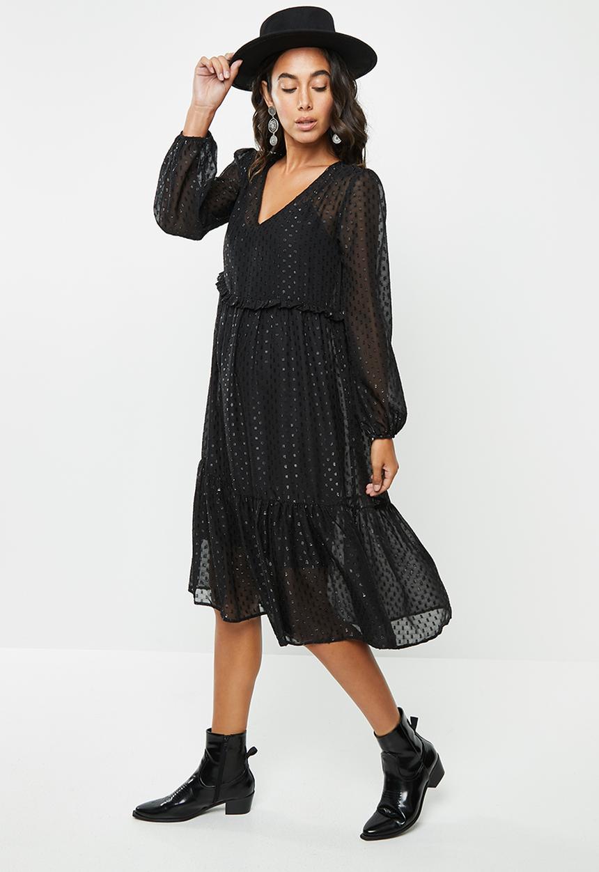VELVET - Tiered midi dress - black