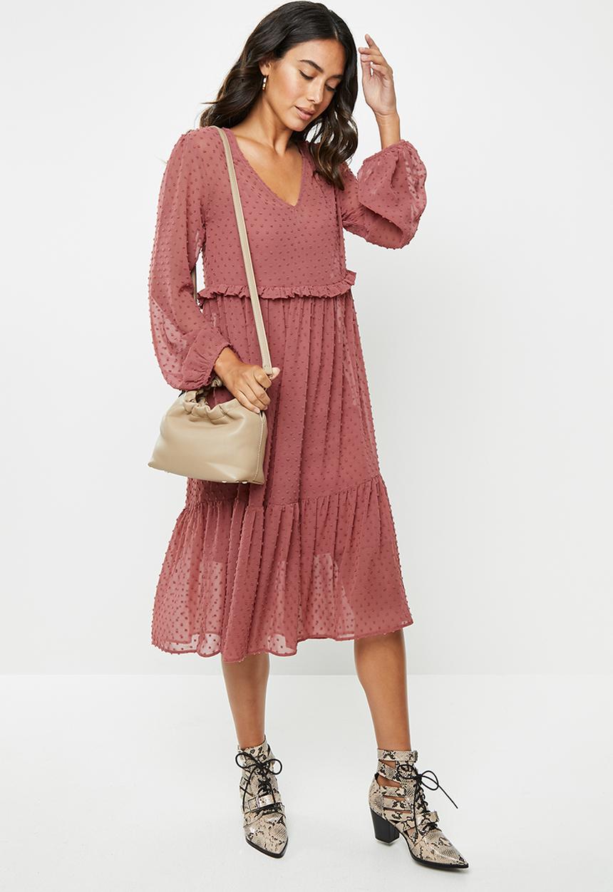 VELVET - Tiered midi dress - rose