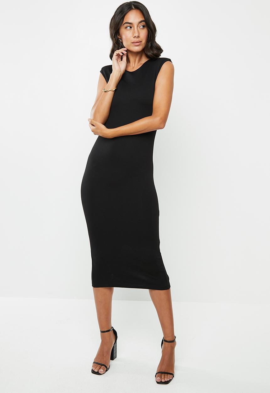 VELVET - Extend shoulder bodycon - black