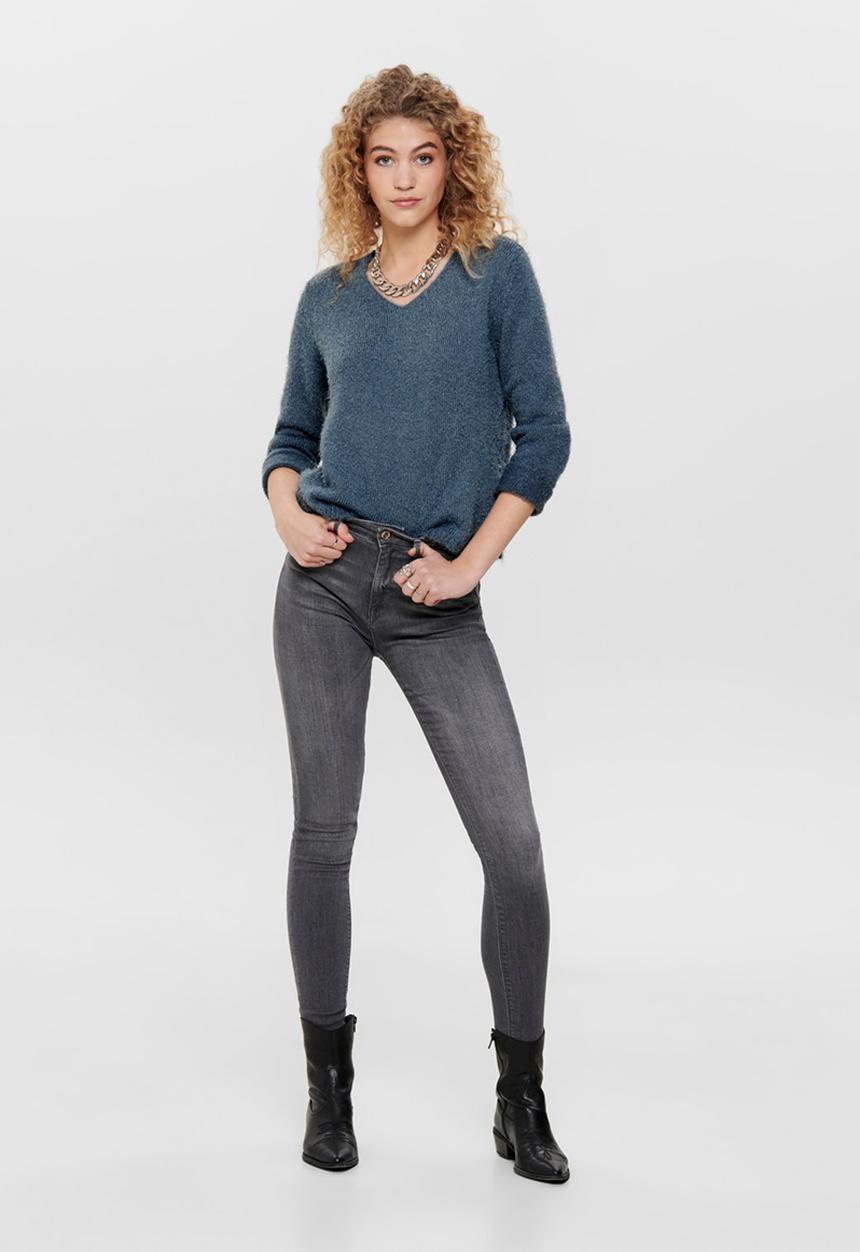 Jacqueline de Yong - Cheer long sleeve v-neck pullover - navy
