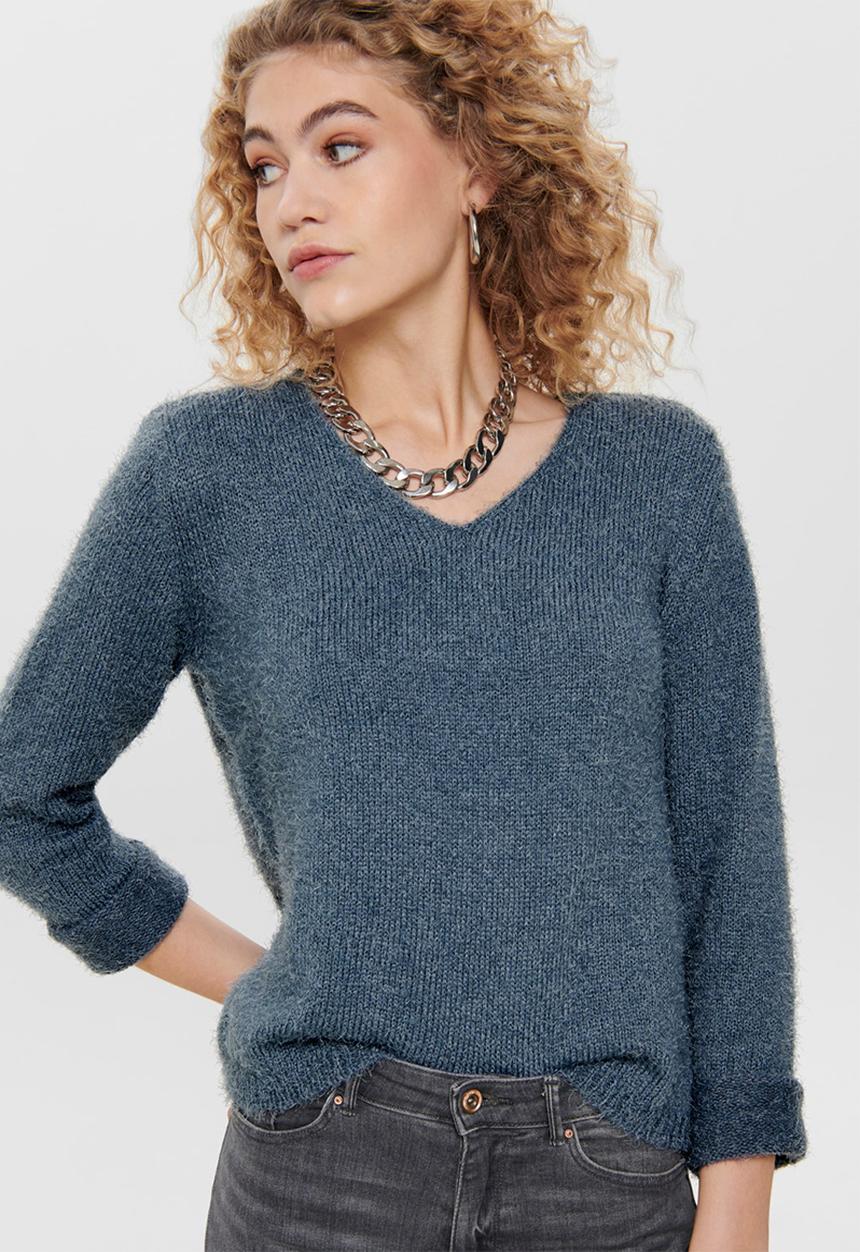Jacqueline de Yong - Cheer long sleeve v-neck pullover - navy