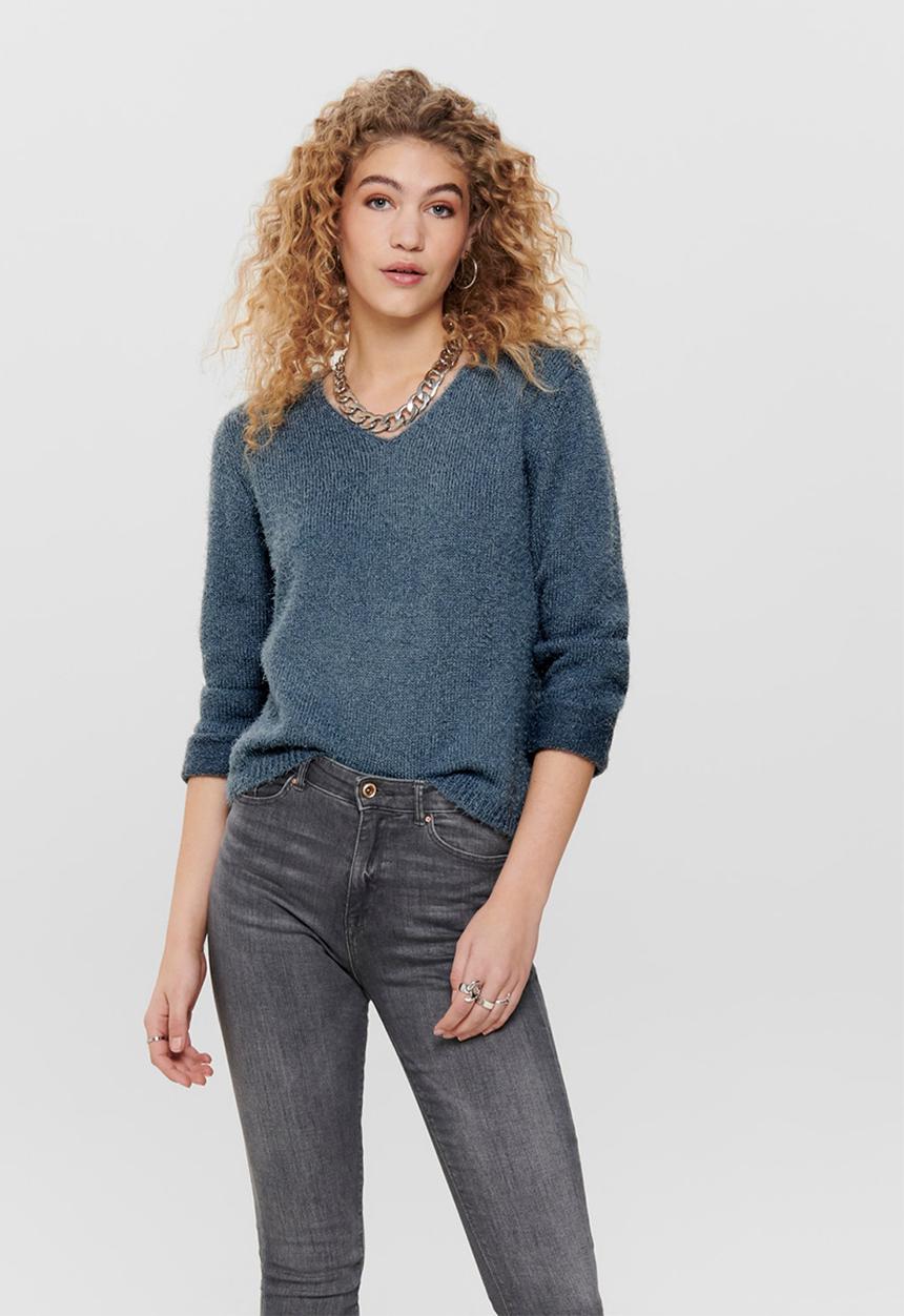 Jacqueline de Yong - Cheer long sleeve v-neck pullover - navy