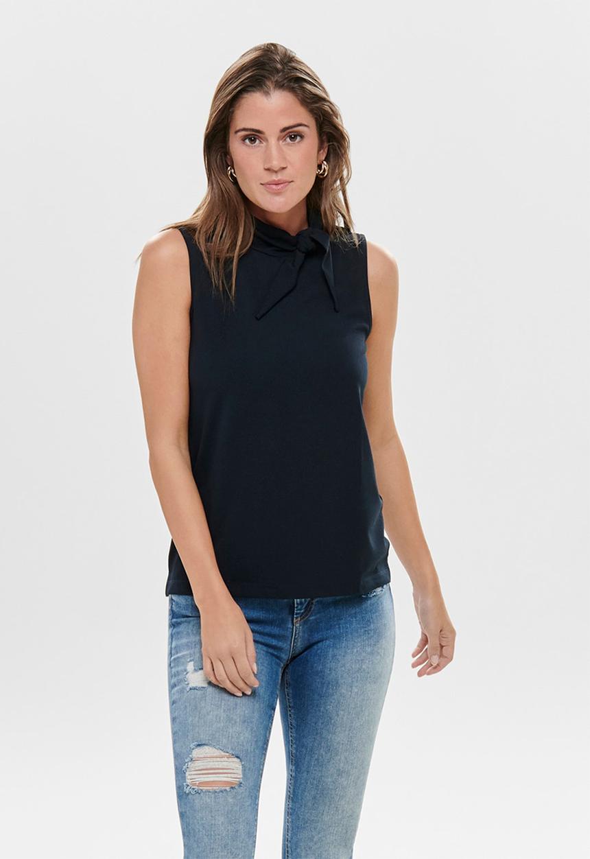 Jacqueline de Yong - Catia short sleeve neck binding top - dark navy