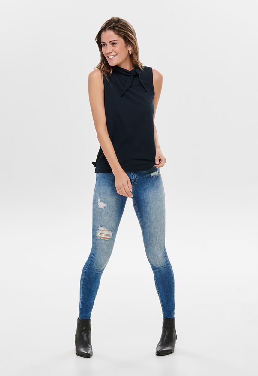 Jacqueline de Yong - Catia short sleeve neck binding top - dark navy
