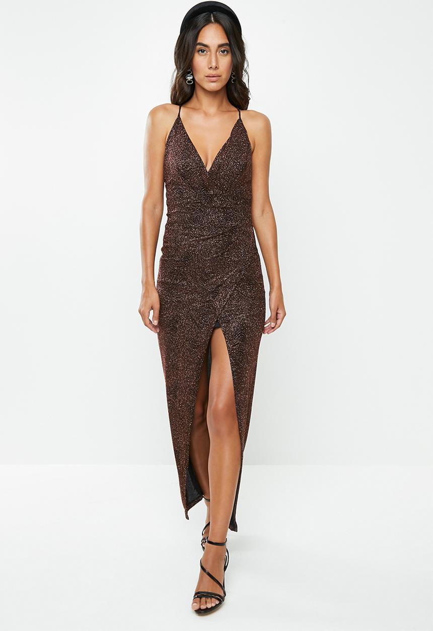 VELVET - Sparkle maxi dress - black & copper