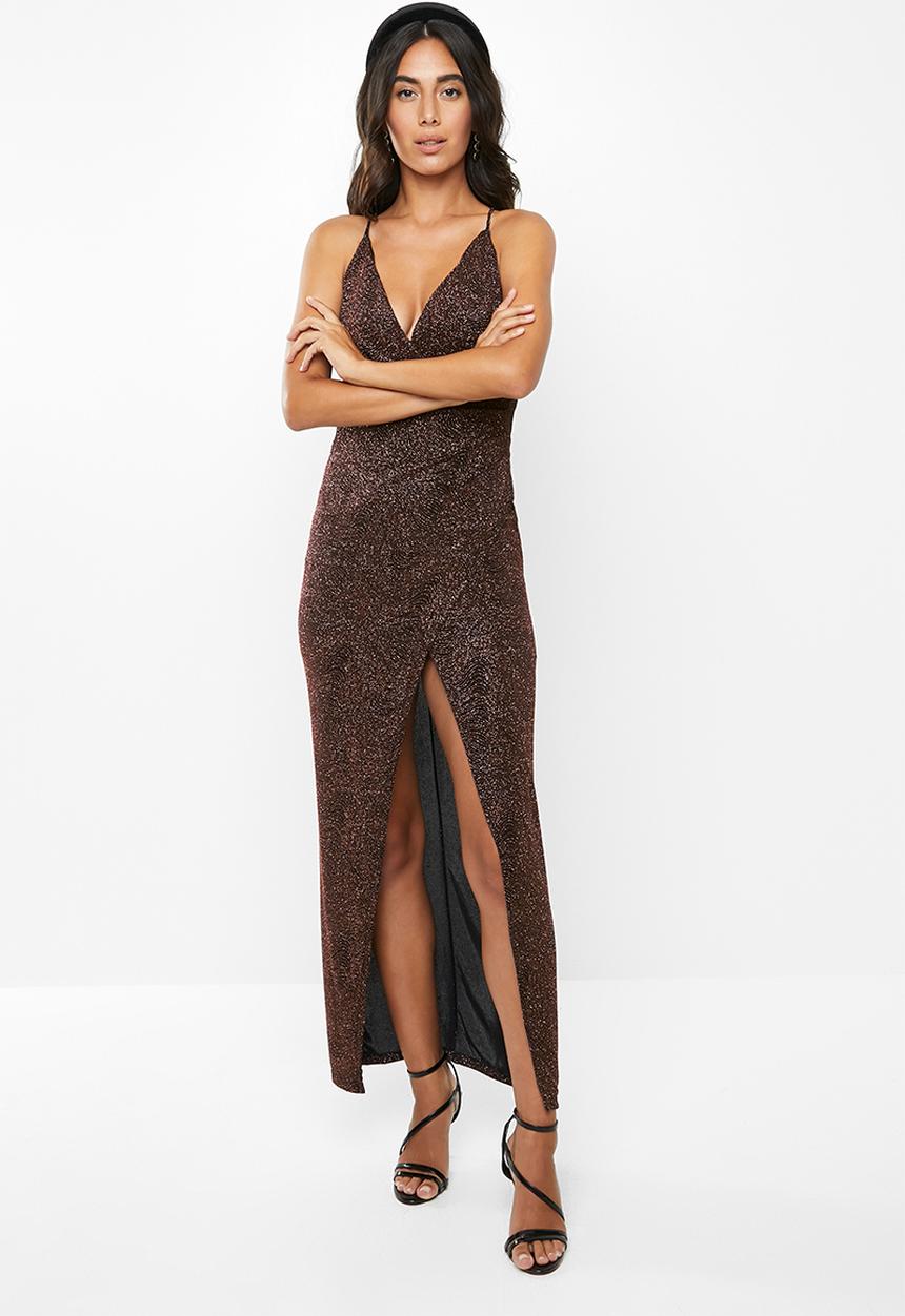 VELVET - Sparkle maxi dress - black & copper