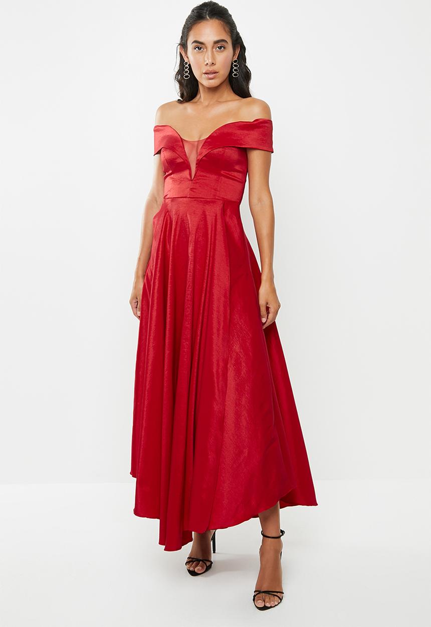 VELVET - Bardot plunge maxi - red