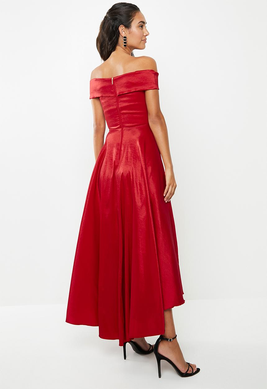 VELVET - Bardot plunge maxi - red