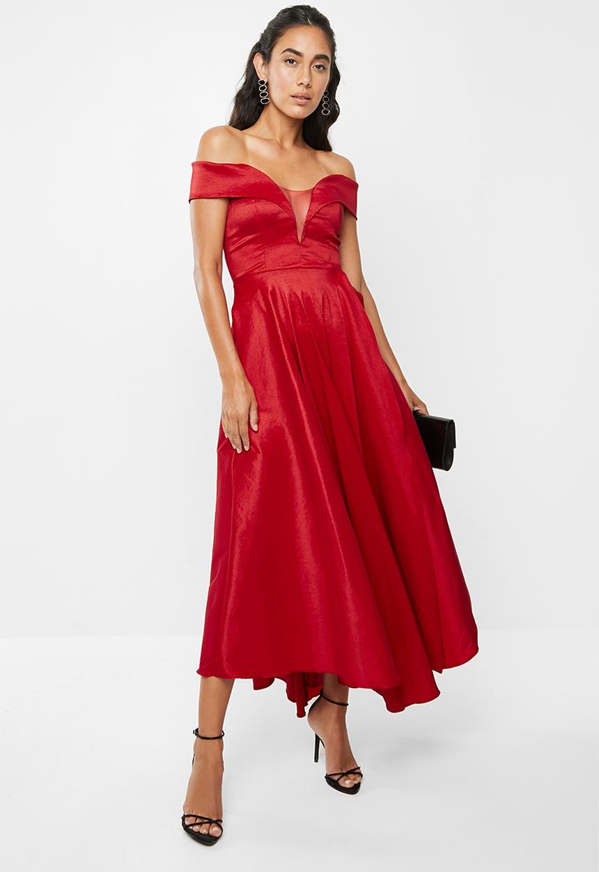 VELVET - Bardot plunge maxi - red