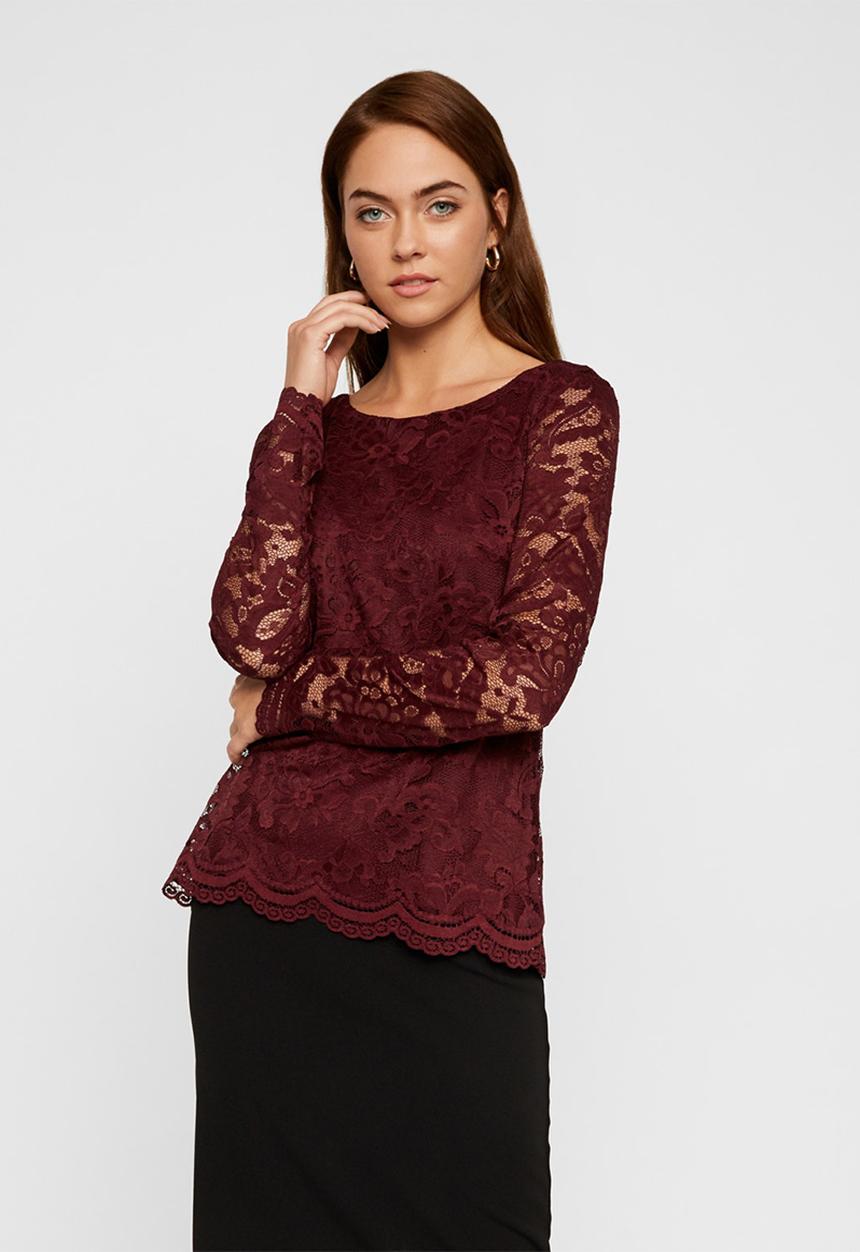 Vero Moda - Alvia long sleeve lace blouse - burgundy 