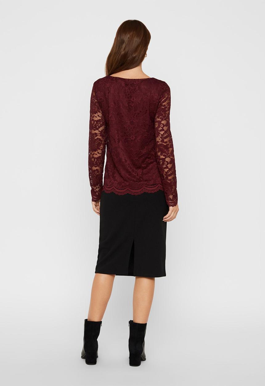 Vero Moda - Alvia long sleeve lace blouse - burgundy 