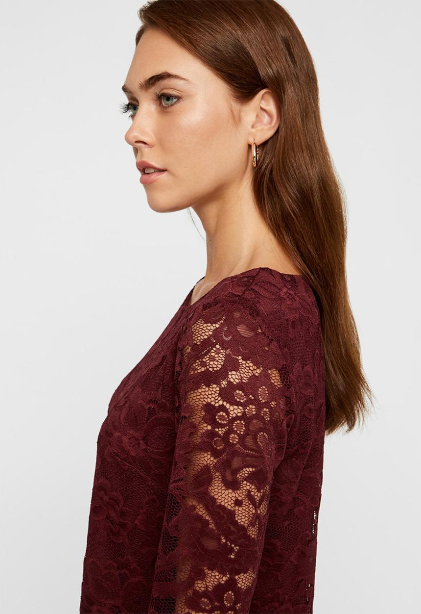 Vero Moda - Alvia long sleeve lace blouse - burgundy 