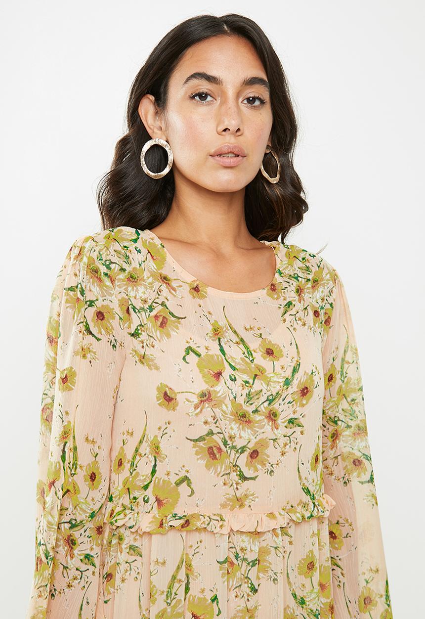 VELVET - Floral midi dress - peach