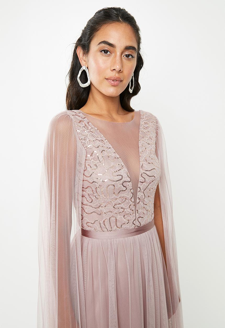 VELVET - Cape sleeve maxi dress - pink / lilac