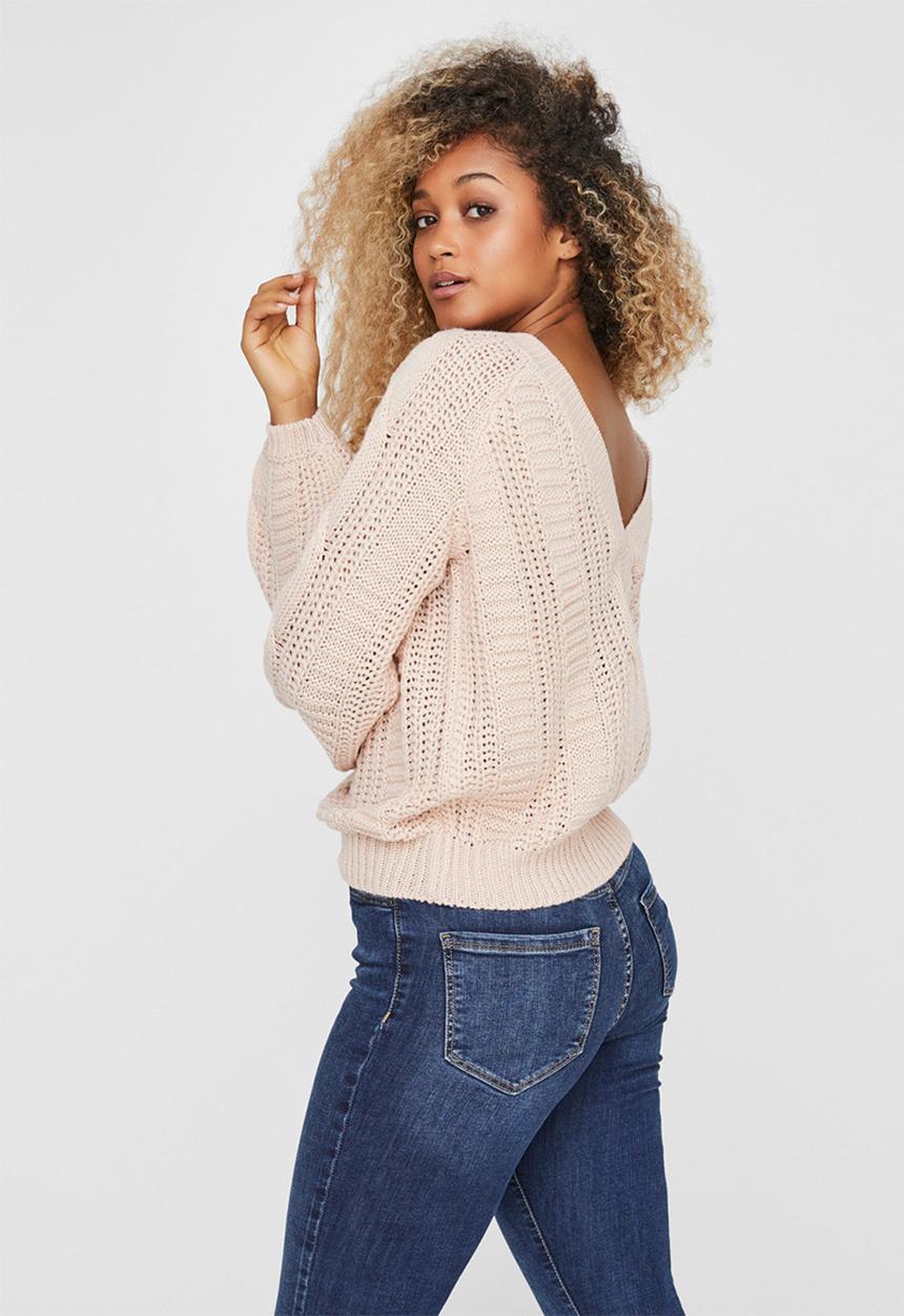 Vero Moda - Allie v-back cable blouse - light pink 
