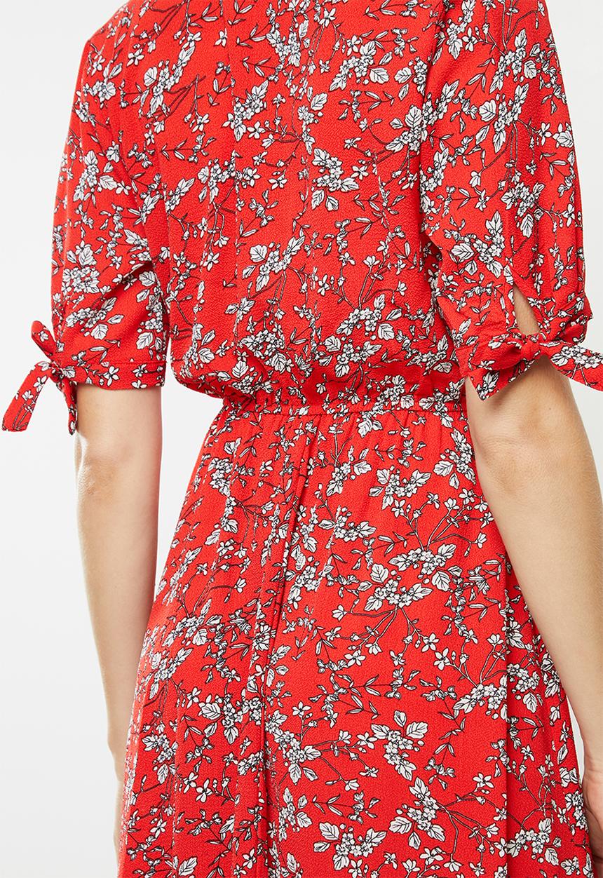 Revenge - Tie sleeve midi floral dress - red