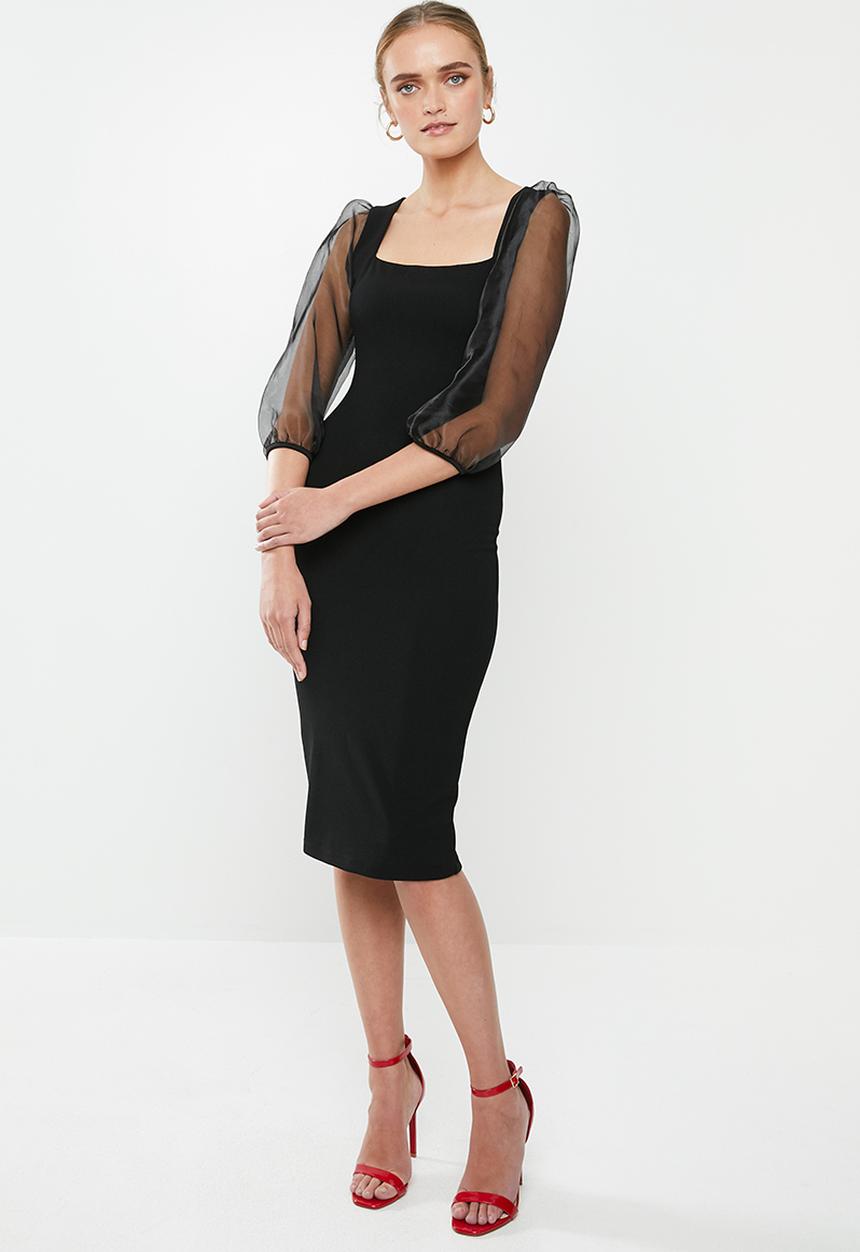 MILLA - Square neck midi dress - black