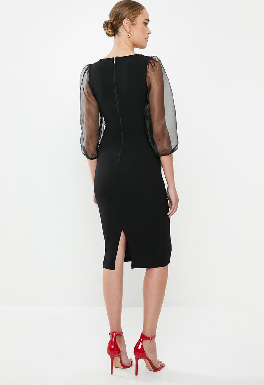 MILLA - Square neck midi dress - black