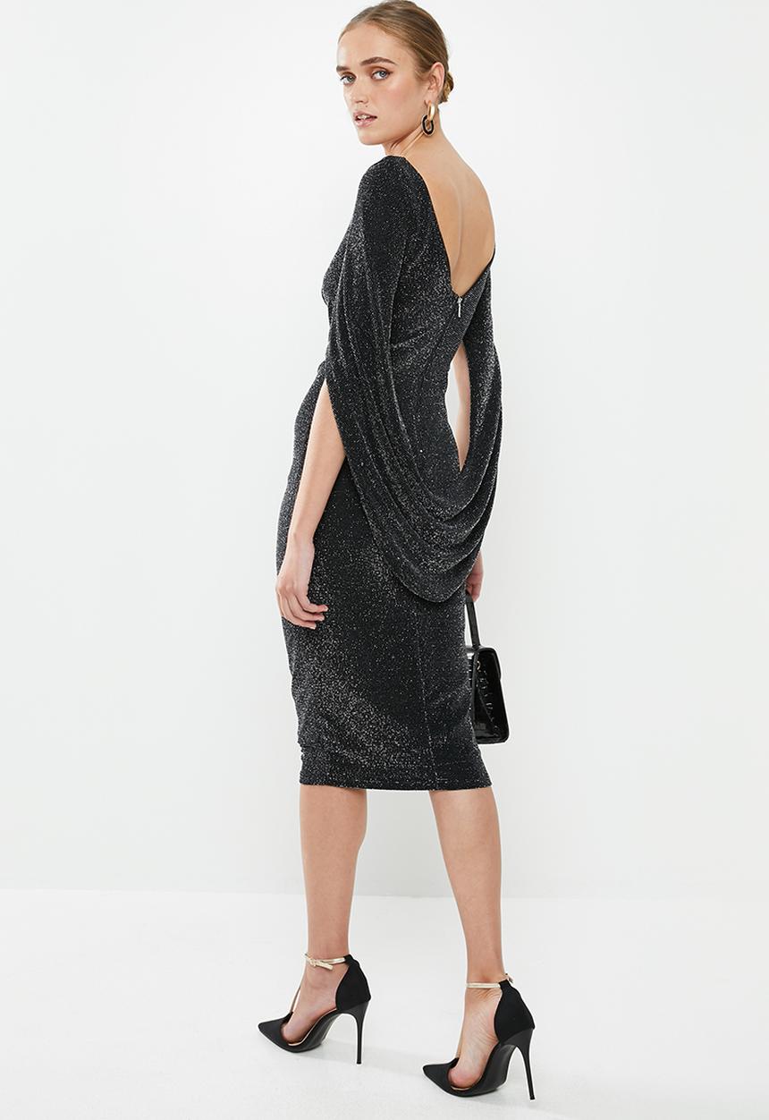 MILLA - Metallic cape dress - black