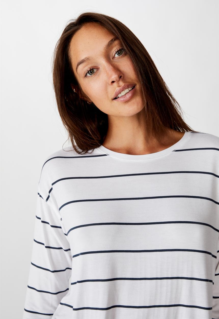 Cotton On - Sleep recovery long sleeve top - white & navy 