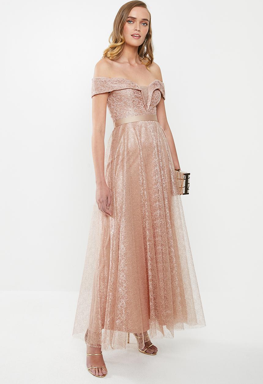 MILLA - Bardot lace maxi - neutral  