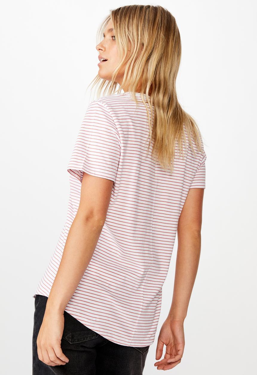 Cotton On - The one fitted V-tee Josie stripes - white & pink 