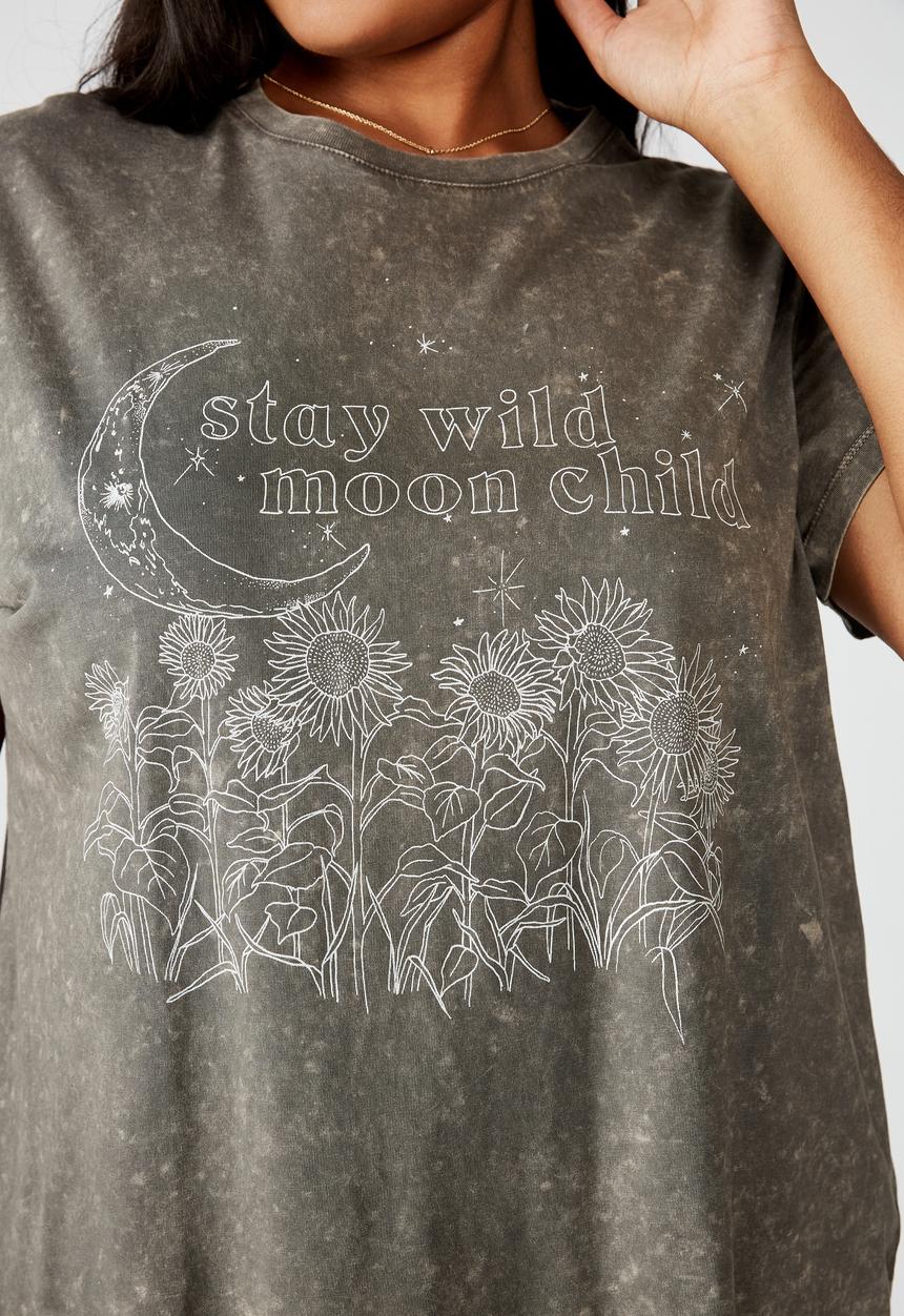 Cotton On - Curve graphic tee stay wild - grey