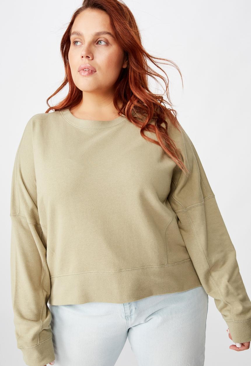 Cotton On - Curve hayley seam detail boxy crew - green 