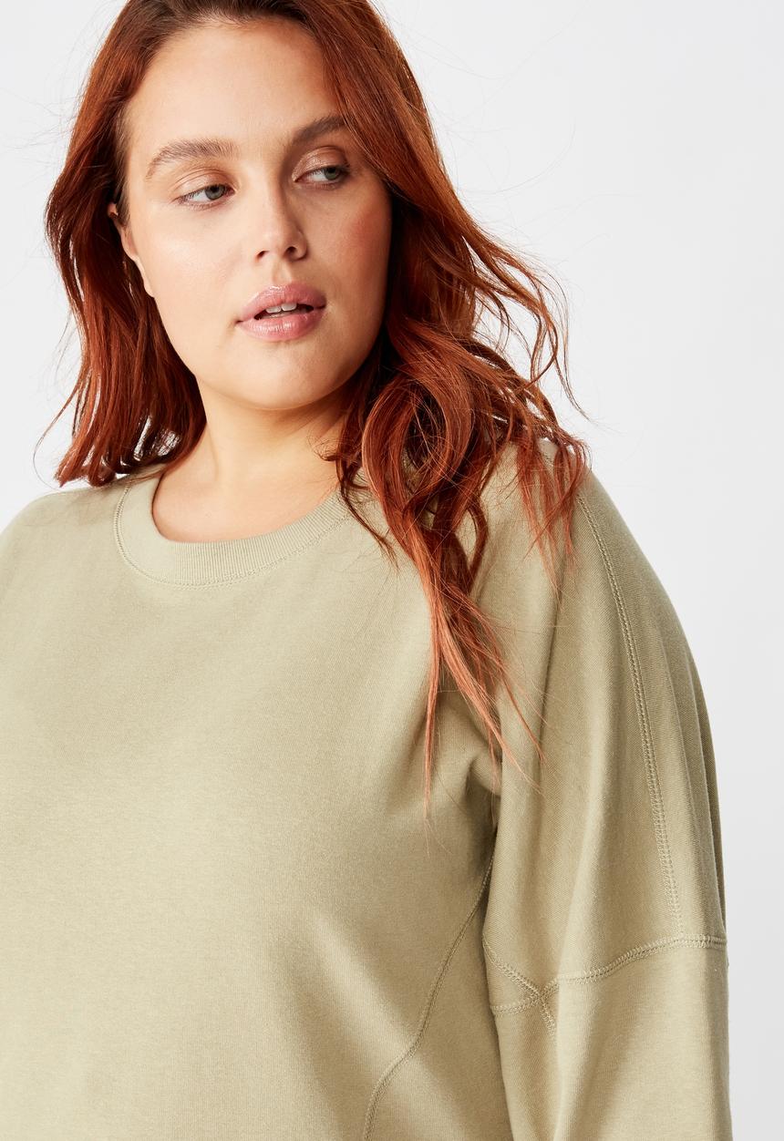 Cotton On - Curve hayley seam detail boxy crew - green 