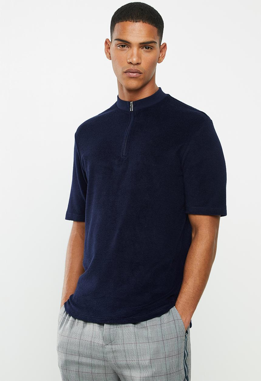 Selected Homme - Terry half zip polo - navy