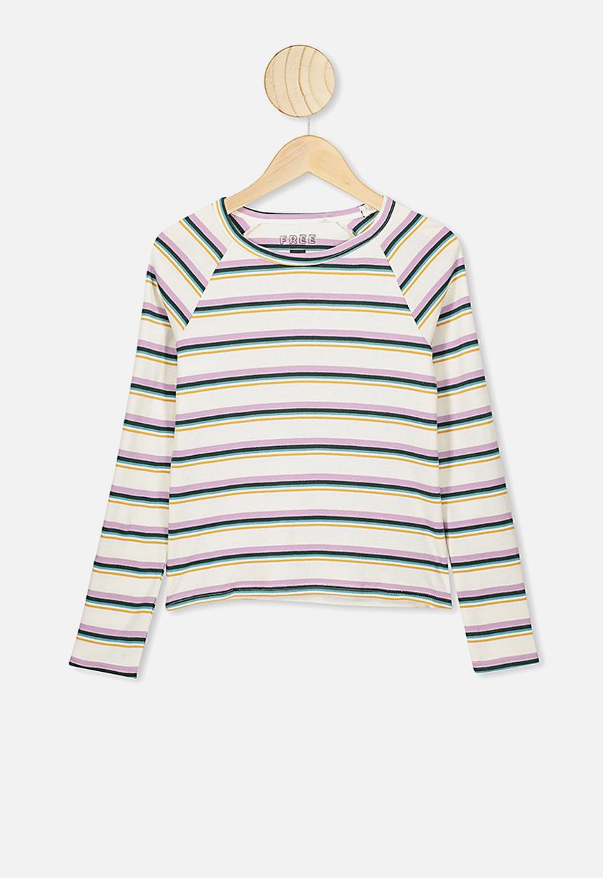 Free by Cotton On - Rib long sleeve tee - dark vanilla/multi stripe