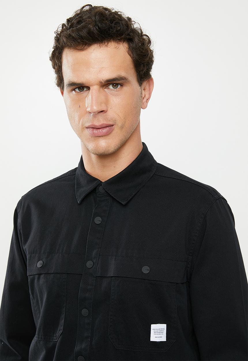 Only & Sons - Gavin long sleeve twill workwear overshirt - black