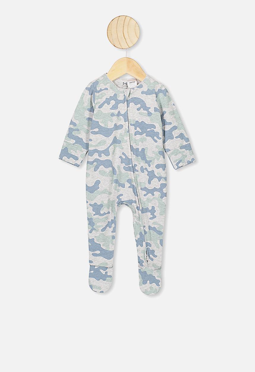 Cotton On - The long sleeve zip romper - cloud marle stone green camo