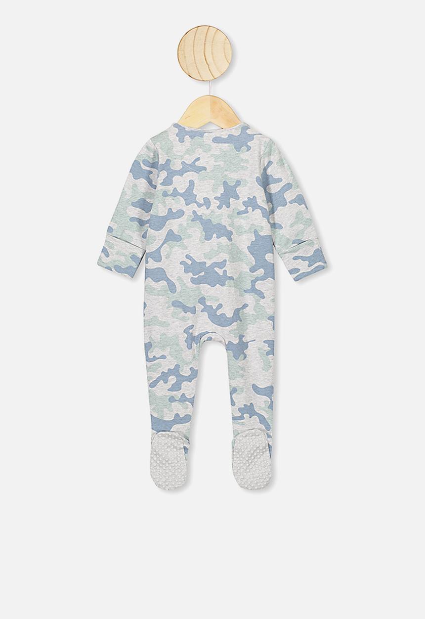 Cotton On - The long sleeve zip romper - cloud marle stone green camo