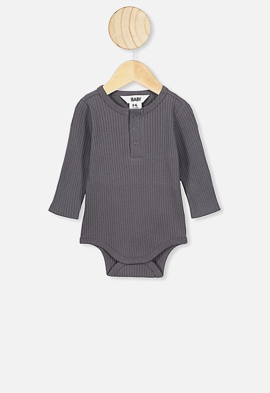 Cotton On - Long sleeve button bubbysuit - grey
