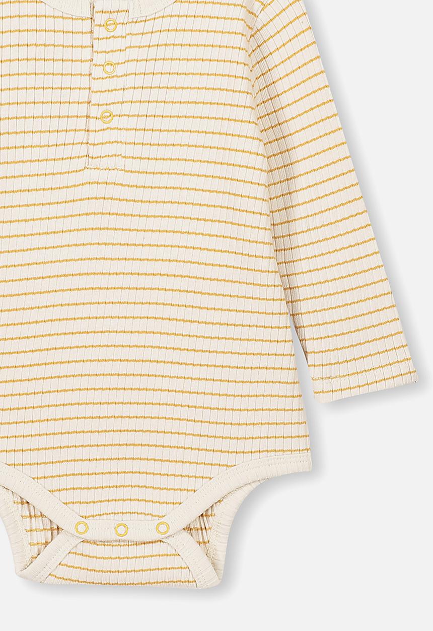 Cotton On - Long sleeve button bubbysuit - Salla stripe dark vanilla vintage honey