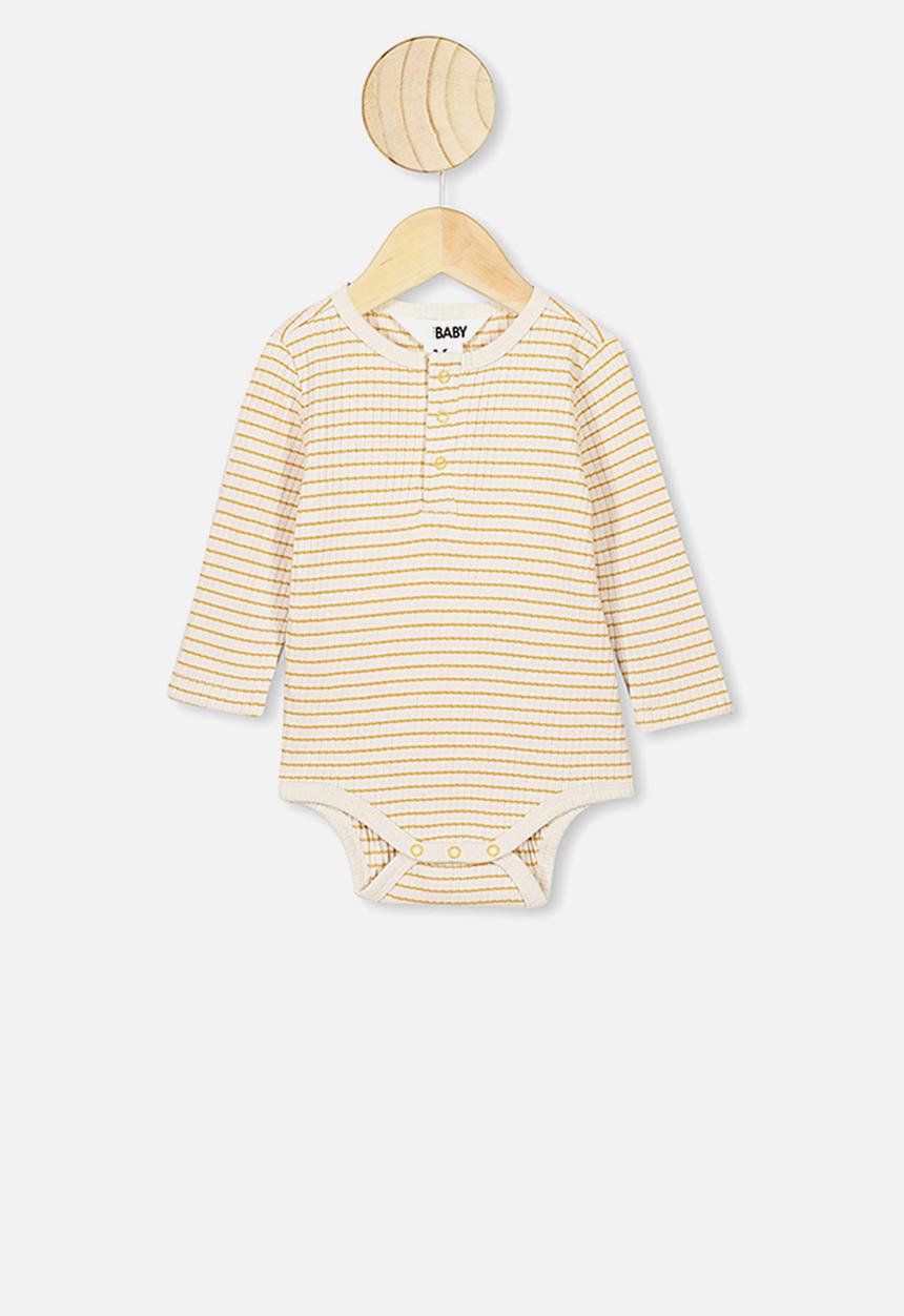 Cotton On - Long sleeve button bubbysuit - Salla stripe dark vanilla vintage honey